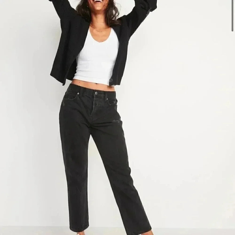Old navy High-Waisted Slouchy Straight Cropped Distressed Jeans for Women sz 8